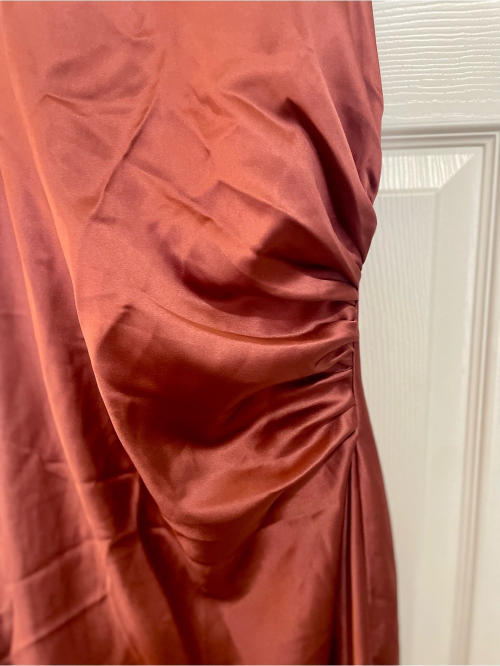 Women’s Satin Rust Dress with Side Ruching - Picture 3 of 4